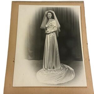 Vintage 1940 Bride in Satin Wedding Gown Picture No Bouquet 8x10